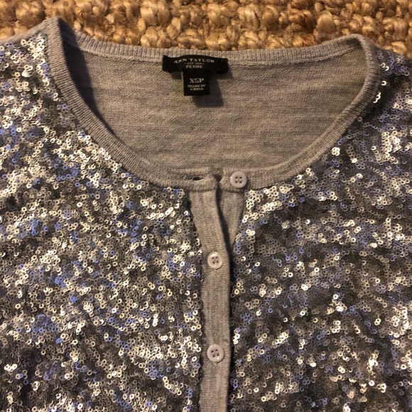 ANN TAYLOR LOFT Sequin Silver Cardigan, Like New! - Picture 3 of 3